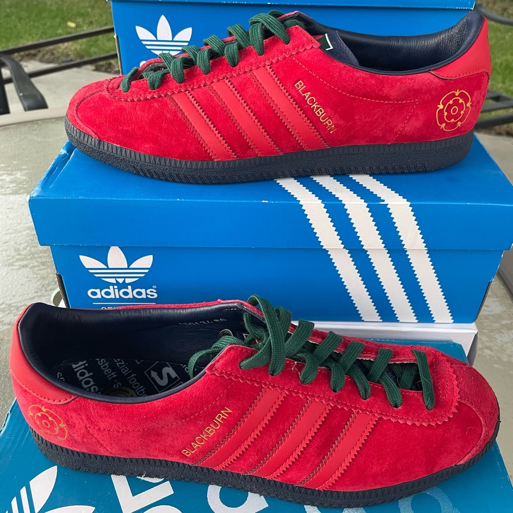 Adidas Blackburn Ewood red with green laces size 10